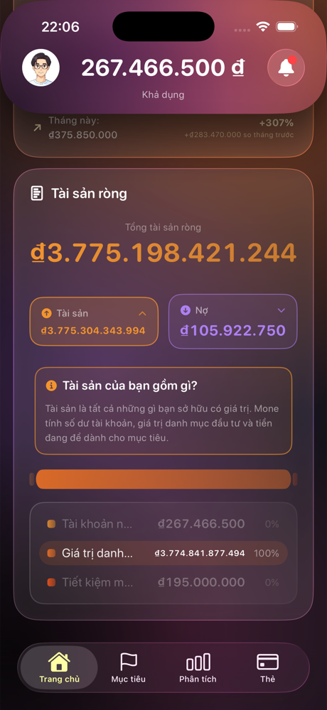 Màn hình tài sản ròng